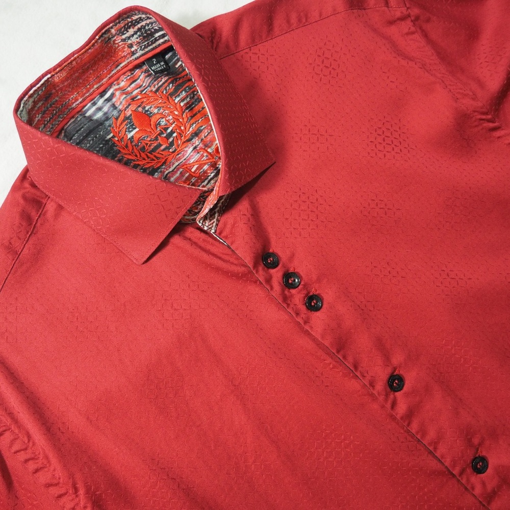 Au Noir Sz 2 Men's Red Casual Button-Down Shirt 100%  Cotton